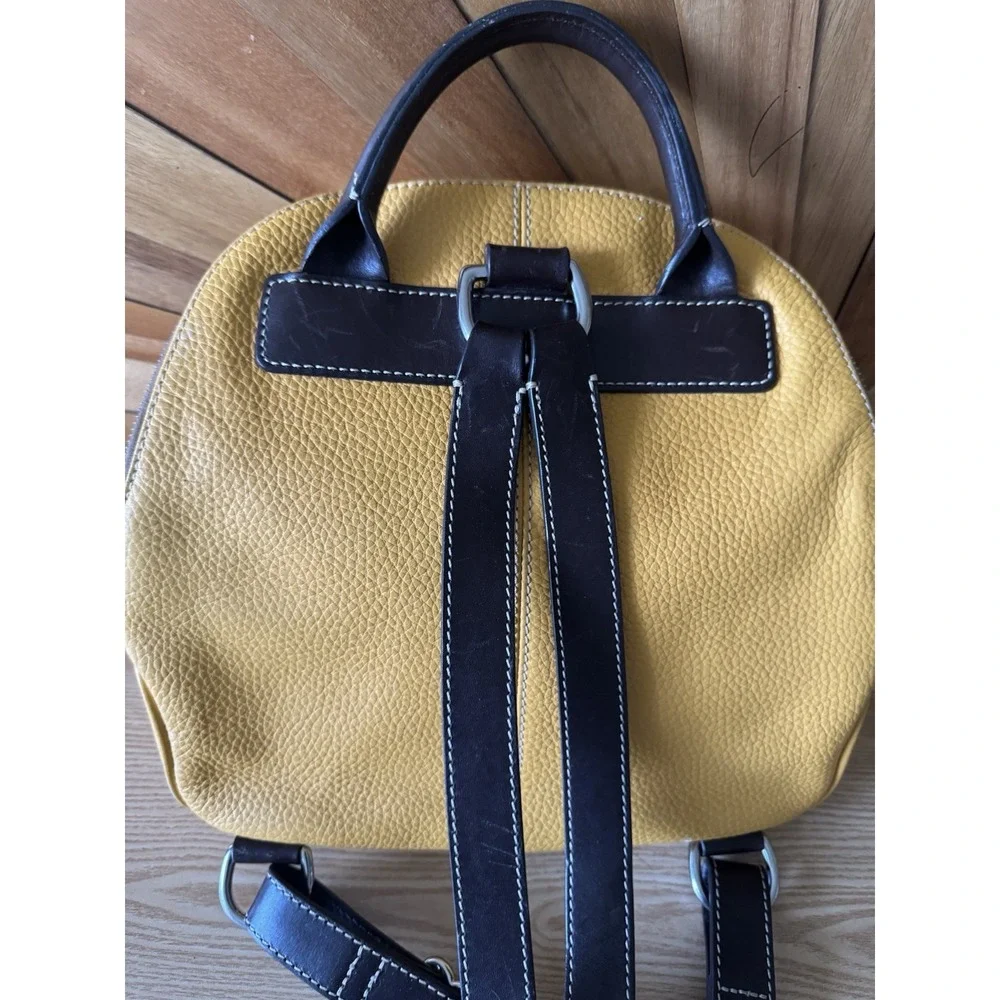 Dooney‎ & Bourke Yellow Mustard Backpack With Brown Leather Handle and Straps